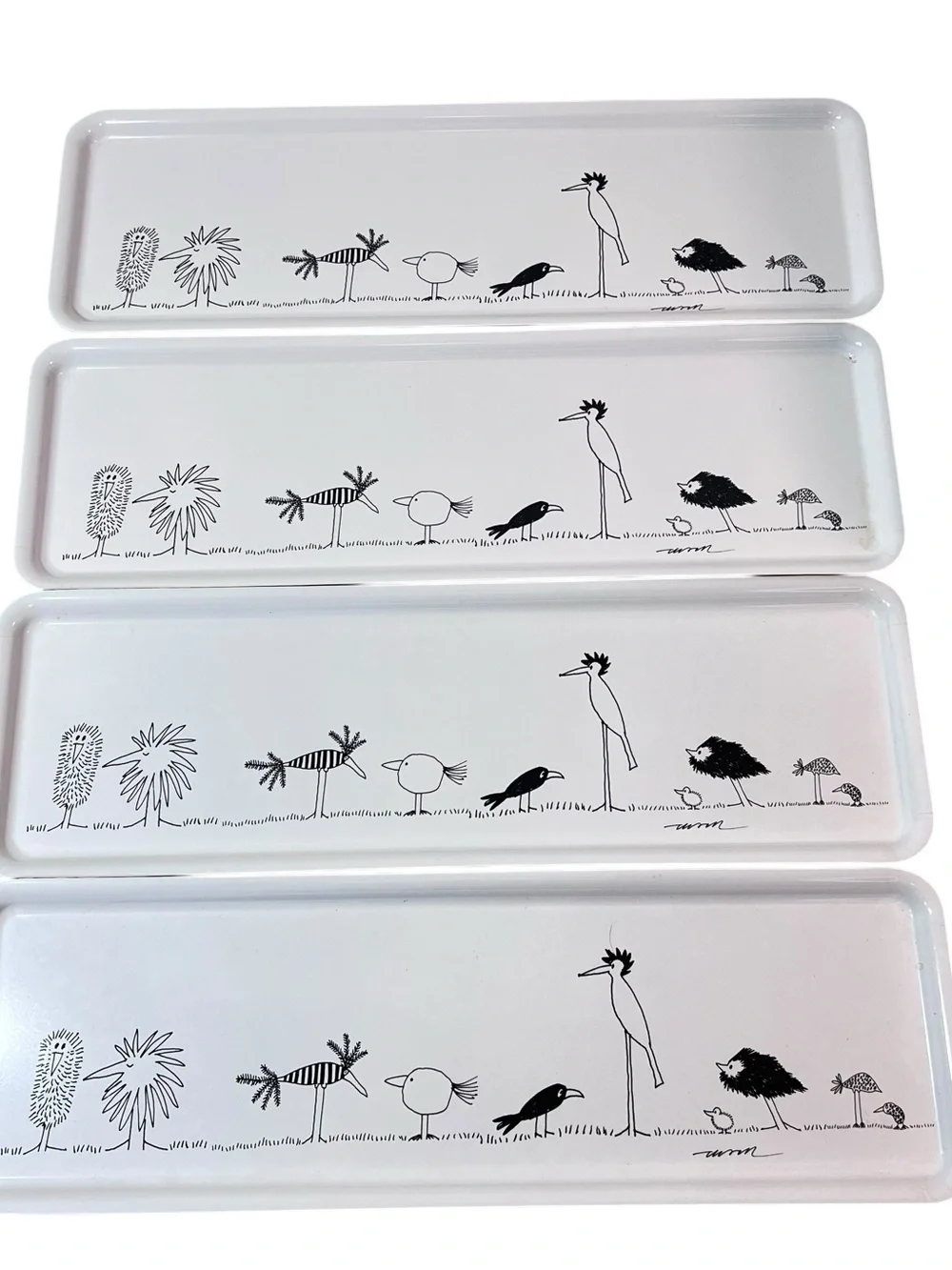 Ikea Umm Bird Illustration Rectangular Trays 20x6” Set of 4